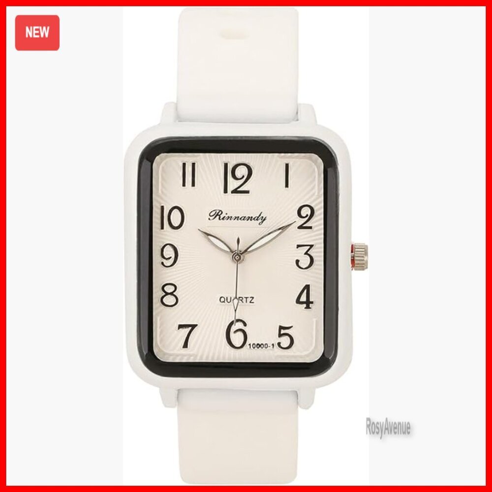 Square Analog Quartz Watch with Silicone Strap for Men Women
